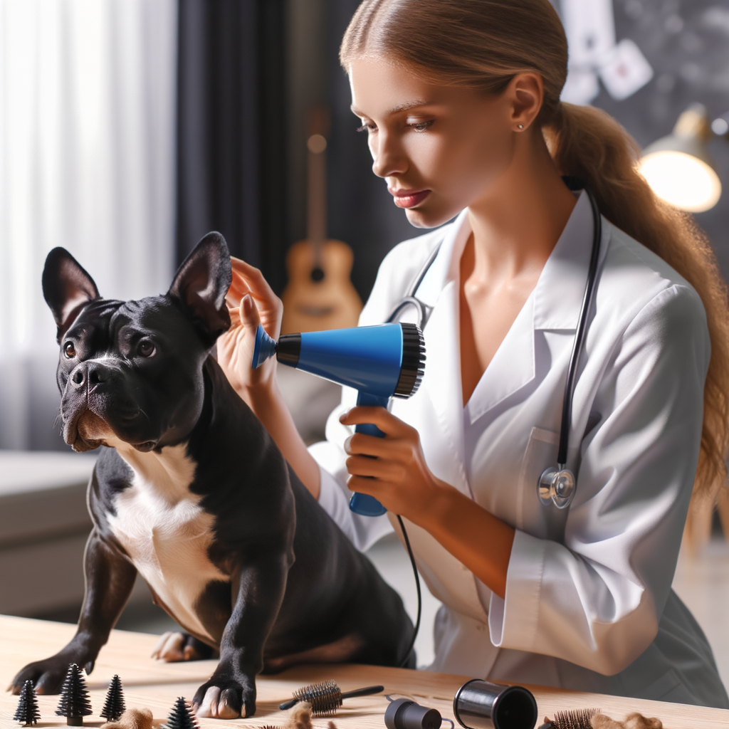 Professional dog trainer conducting noise sensitivity training for a Pocket Bully using various devices and positive reinforcement, showcasing effective solutions for reducing noise sensitivity in Pocket Bullies.