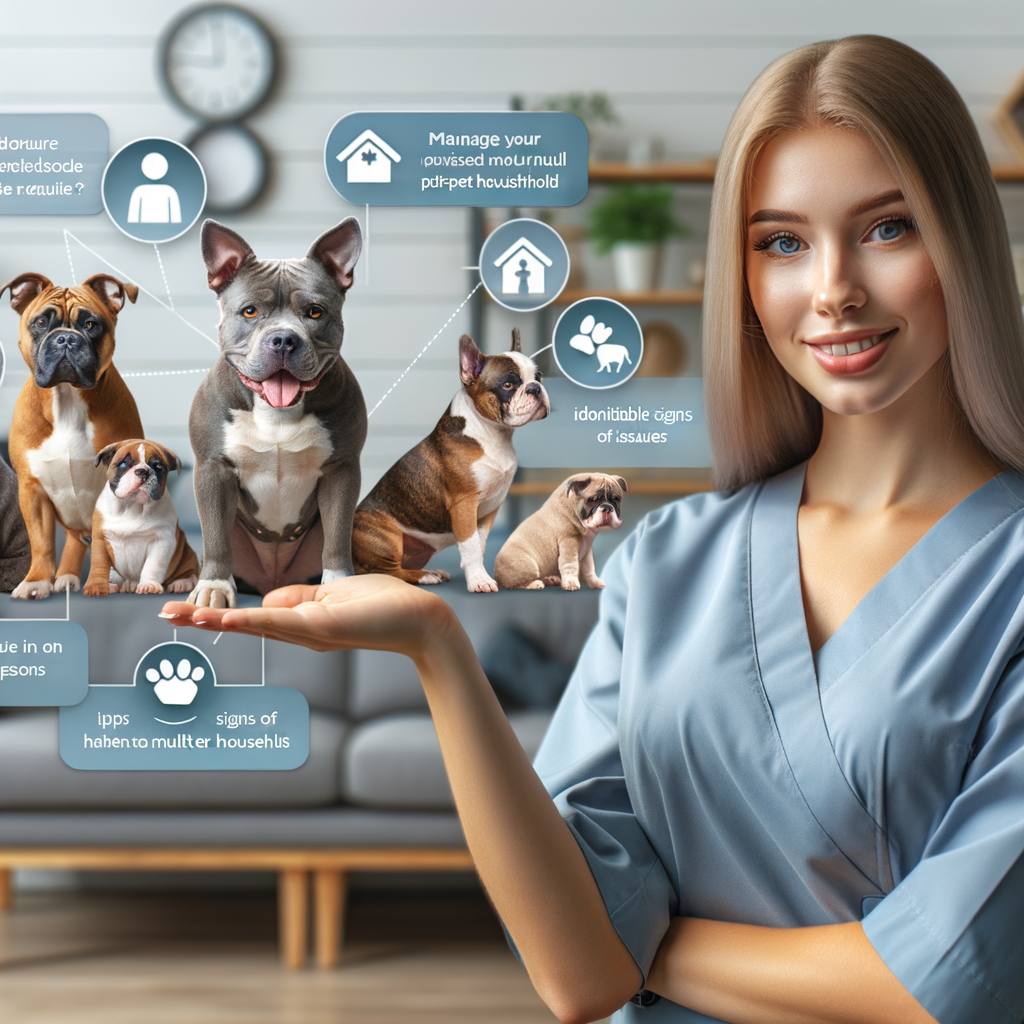 Professional pet trainer demonstrating multi-pet household management and Pocket Bullies care, highlighting balanced relationships and challenges in managing Pocket Bullies in multi-pet homes.