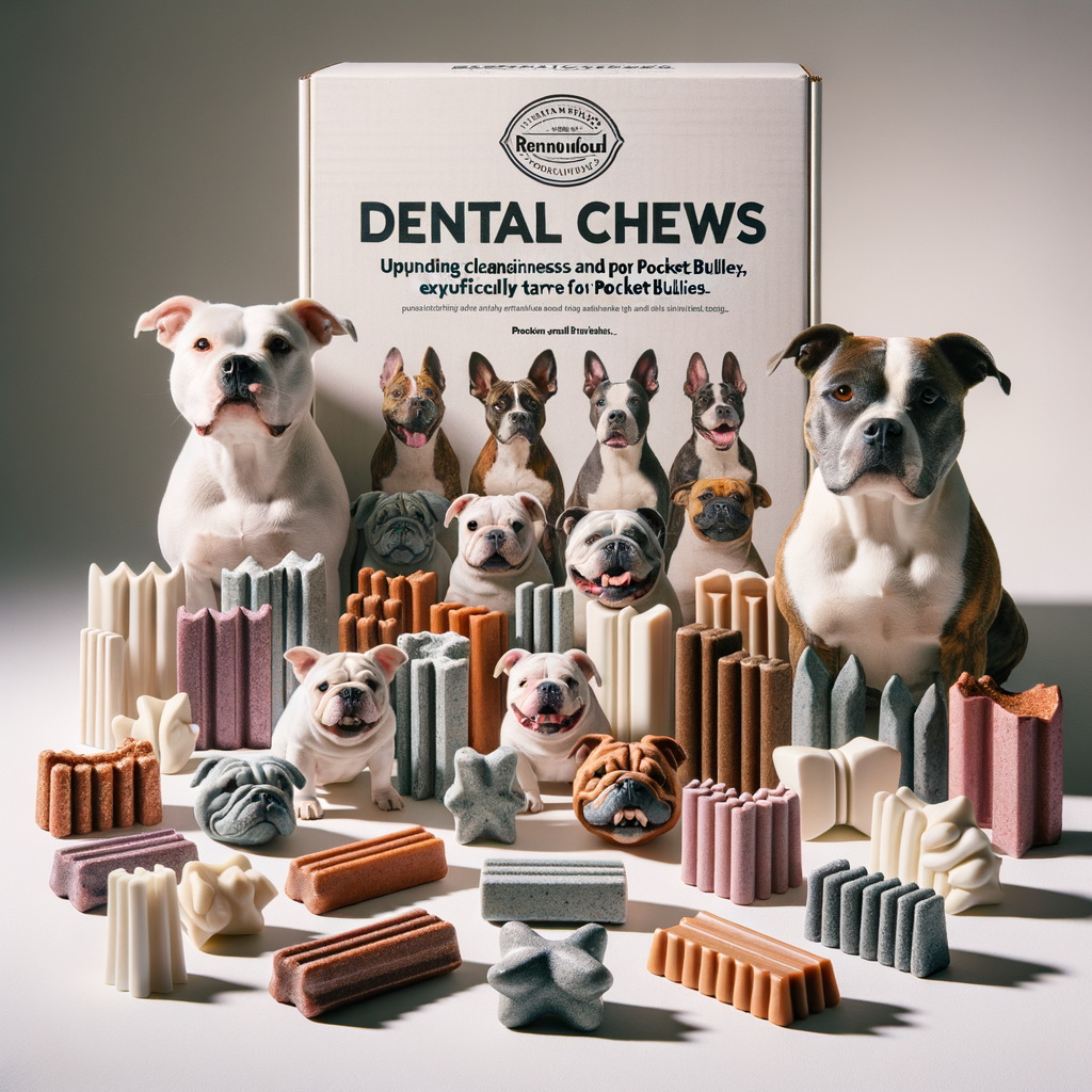 Top-rated dental chews for Pocket Bullies showcasing effectiveness in maintaining oral hygiene and dental health for small dog breeds, perfect for Pocket Bullies dental care.