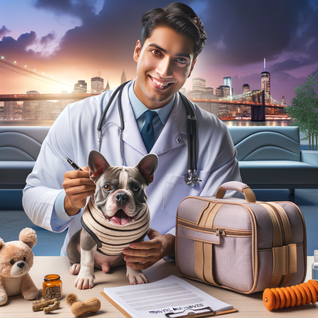 Veterinarian providing travel care to a relaxed Pocket Bully, demonstrating stress-free travel tips and essentials for minimizing Pocket Bullies travel anxiety and ensuring their comfort during travel.